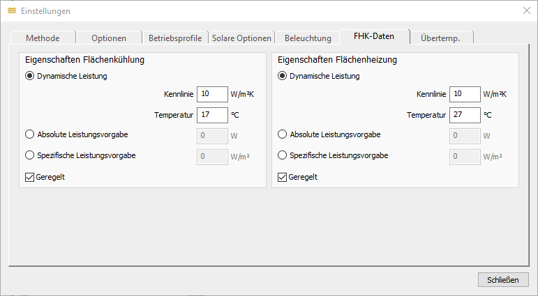 Einstellungen FHK Daten Linear Building