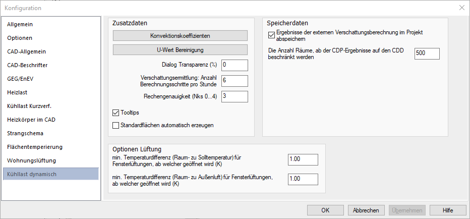 Konfiguration Kühllast dynamisch Linear Building