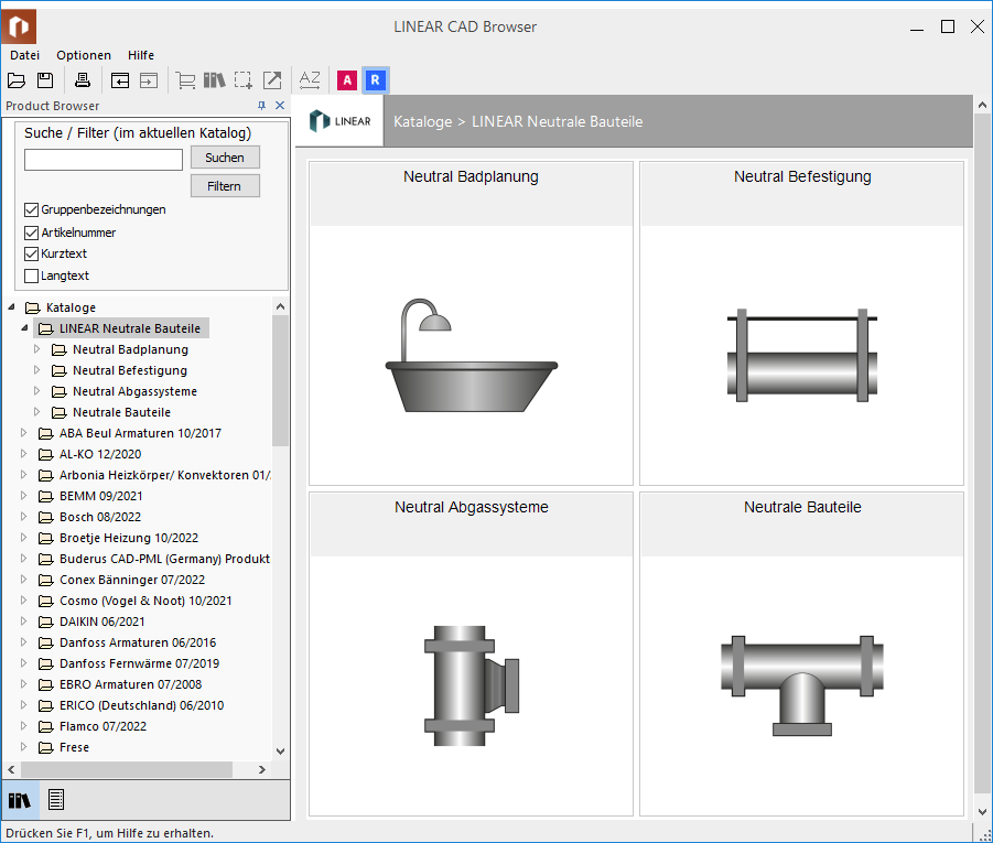 Productbrowser Katalog Linear CAD Browser