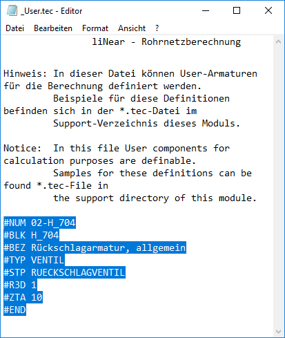 TEC Datei Editor Linear AutoCAD