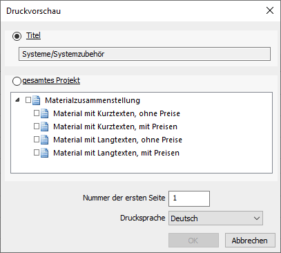 Dialog Druckvorschau Linear Building