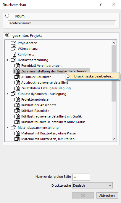 Dialog Druckvorschau Linear Building