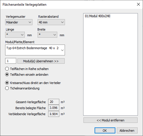 Dialog Flächenanteile Verlegeplatten Linear Building