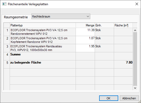 Dialog Flächenanteile Verlegeplatten Linear Building