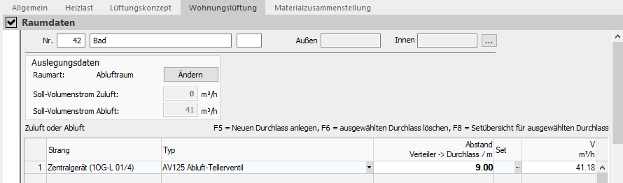 Wohnungslüftung Raumdaten Linear Building