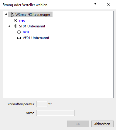 Dialog Strang Verteiler wählen Linear Building