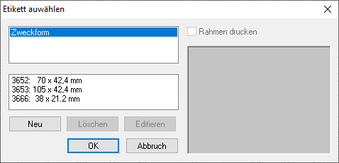 Dialog Etiketten auswählen Linear Building