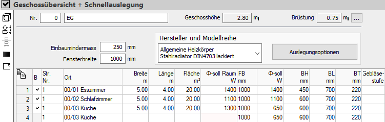 Geschossübersicht Schnellauslegung Linear Building