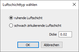 Dialog Luftschichttyp wählen Flächenheizung Linear Building