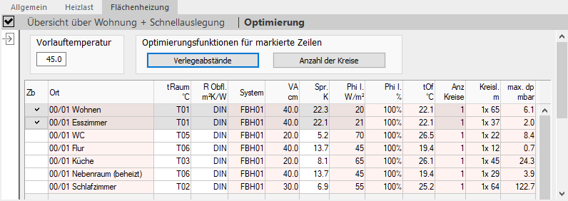 Flächenheizung Optimierung Linear Building