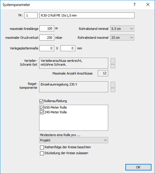 Dialog Systemparameter Linear Building