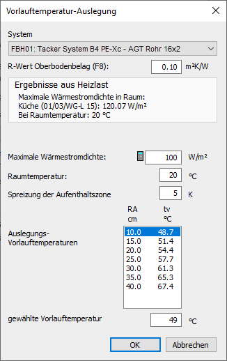 Dialog Vorlauftemperatur Auslegung Linear Building