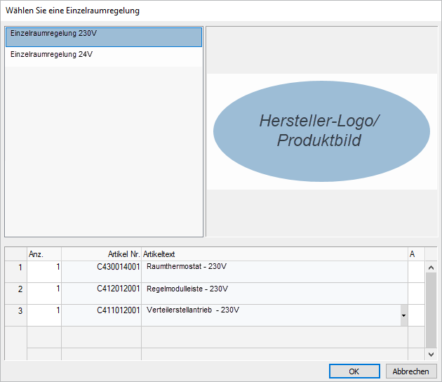 Auswahl Einzelraumregelung Linear Building