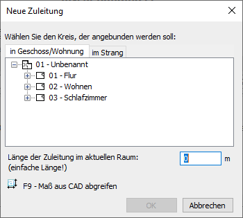 Dialog Neue Zuleitungen Linear Building