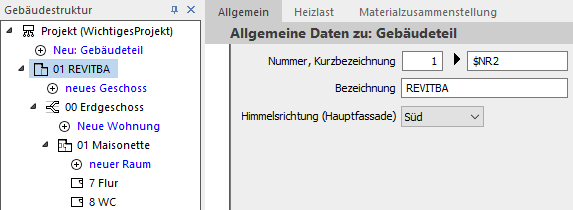 Allgemeine Daten Gebäudeteile Linear Building