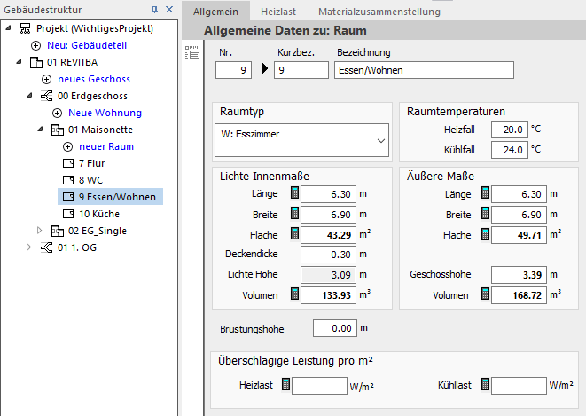 Allgemeine Daten Raum LINEAR Building