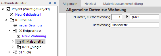 Allgemeine Daten Wohnung Linear Building