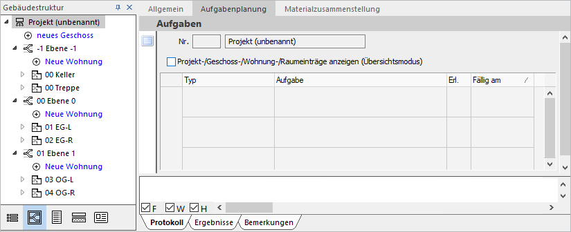 Modulübersicht Aufgabenplanung Linear Building