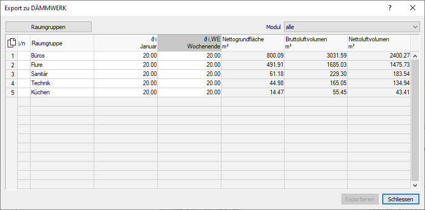 Dialog Export Dämmwerk Linear Building