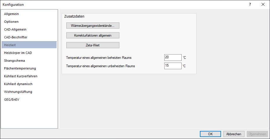 Konfiguration Linear Building Dialog