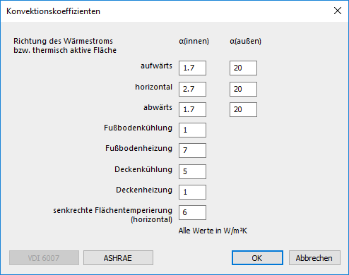 Dialog Konvektionskoeffizienten Linear Building