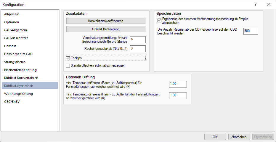 Dialog Konfiguration Linear Building