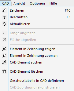 Menüleiste CAD Linear Building