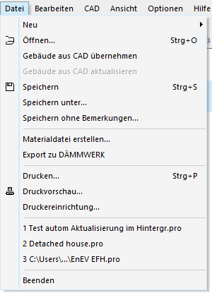 Menü Datei Linear Building