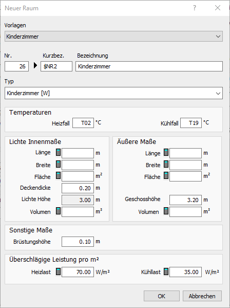 Dialog Neuer Raum Linear Building