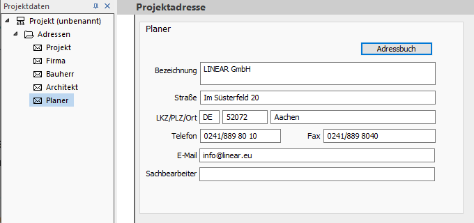 Dialog Projektadresse Linear Building