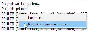 Ergebnisse Protokoll Kontextmenü Linear Building