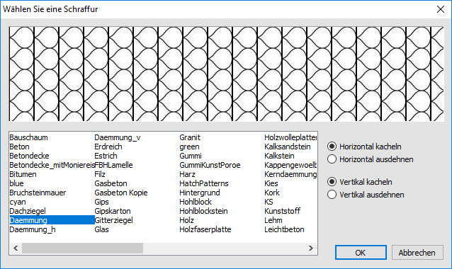 Dialog Schraffur wählen Linear Building