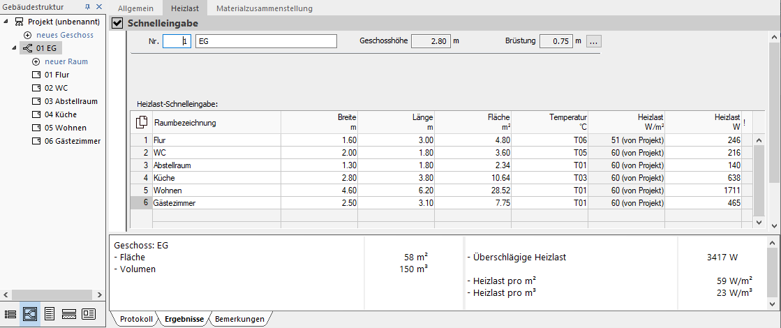 Heizlast Geschoss Linear Building