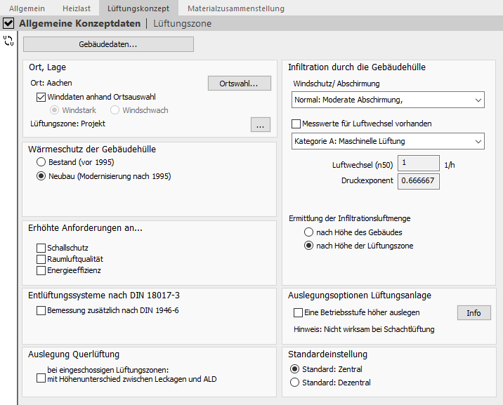 Allgemeine Konzeptdaten Lüftungskonzept Linear Building