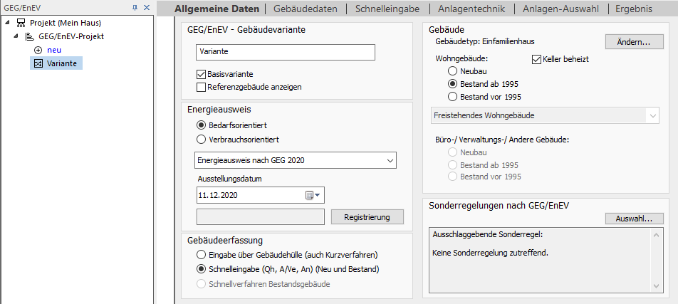 Allgemeine Daten Variante Linear Building