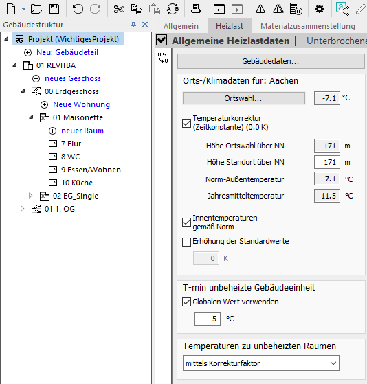 Allgemeine Heizlastdaten Linear Building