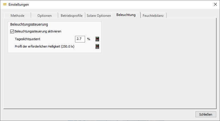 Einstellungen Beleuchtung Linear Building