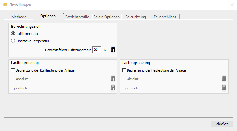 Einstellungen Optionen Linear Building