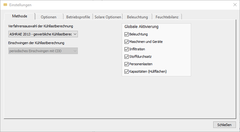 Dialog Einstellungen Linear Building