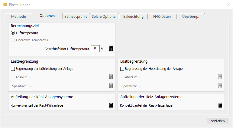 Einstellungen Optionen Linear Building