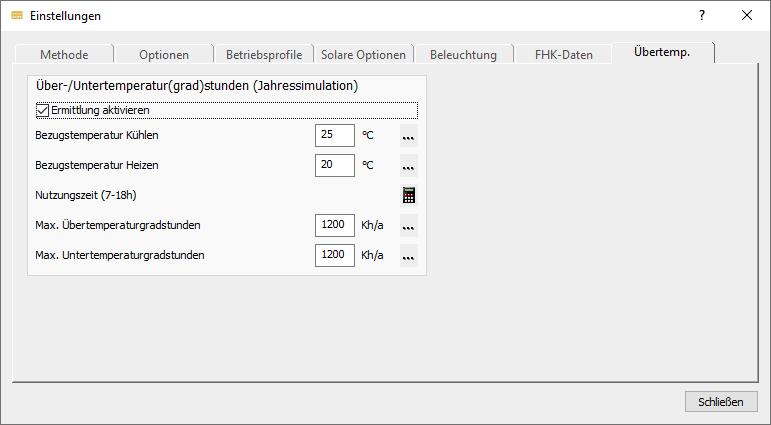 Dialog Einstellungen Linear Building