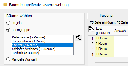 Raumübergreifende Lastenzuweisung Linear Building