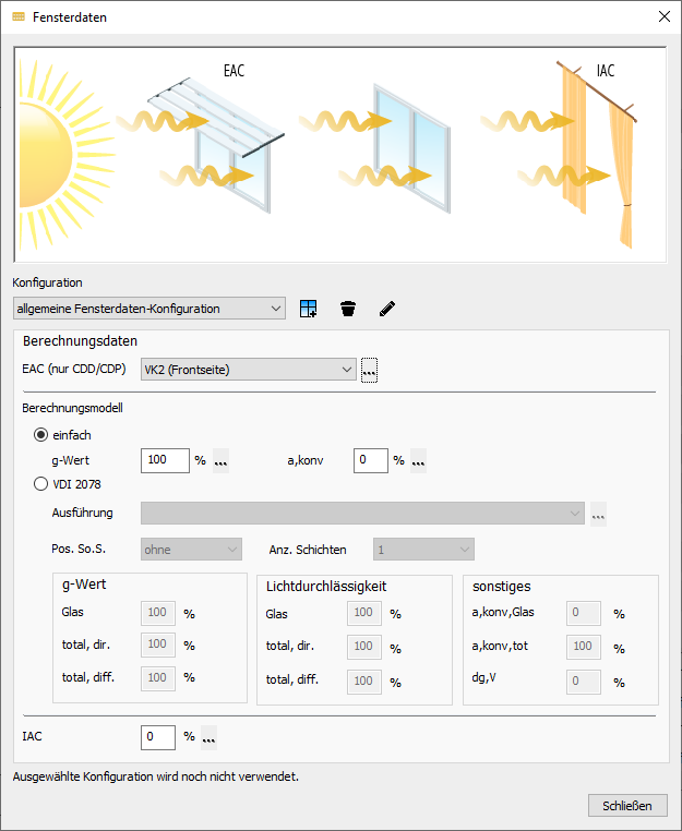 Kühllast Fensterkonfiguration Linear Building