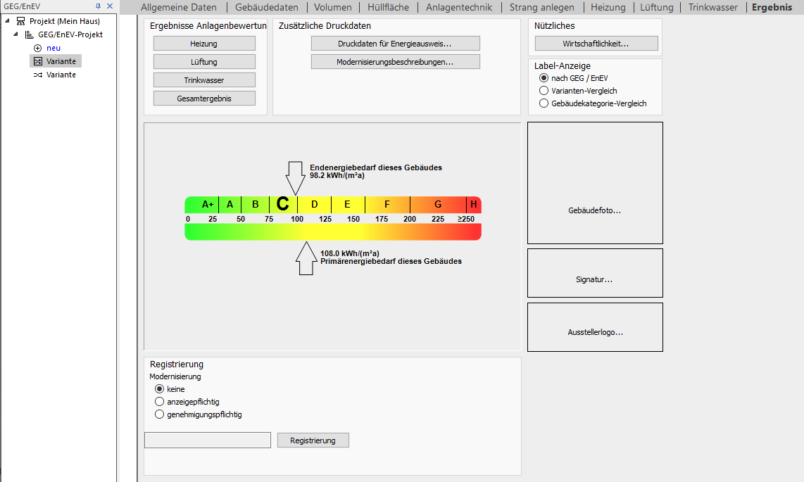 Ergebnis GEG EnEV Linear Building