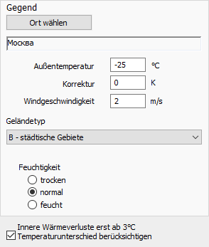 Gegend Registerkarte Heizlast Linear Building