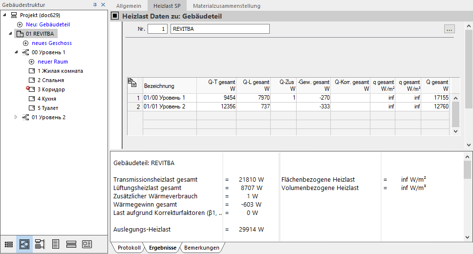 Heizlast SP Gebäudeteil Linear Building