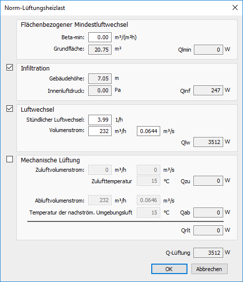 Norm Lüftungsheizlast Heizlast Linear Building