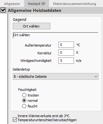 Heizlast SP Allgemeine Heizlastdaten Linear Building