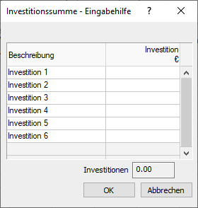 Investitionssumme Eingabehilfe Linear Building