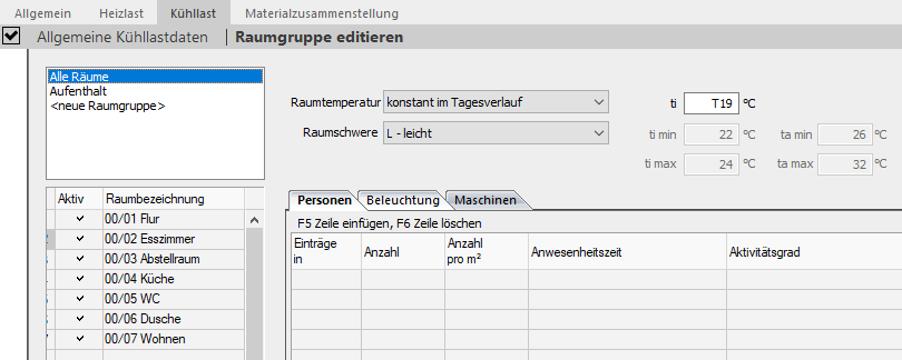 Kühllast Raumgruppe editieren Linear Building